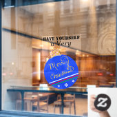 ブルーストライプのオーナメントメリークリスマス ウィンドウサイン (カフェ窓)