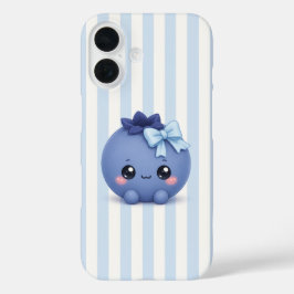 ブルーストライプのキュートかわいいブルーベリーのスマホケース iPhone 16ケース