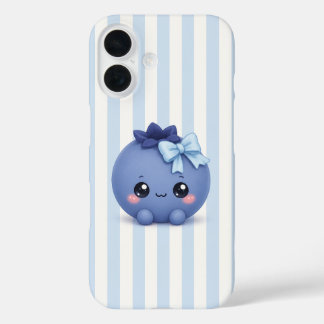 ブルーストライプのキュートかわいいブルーベリーのスマホケース iPhone 16ケース
