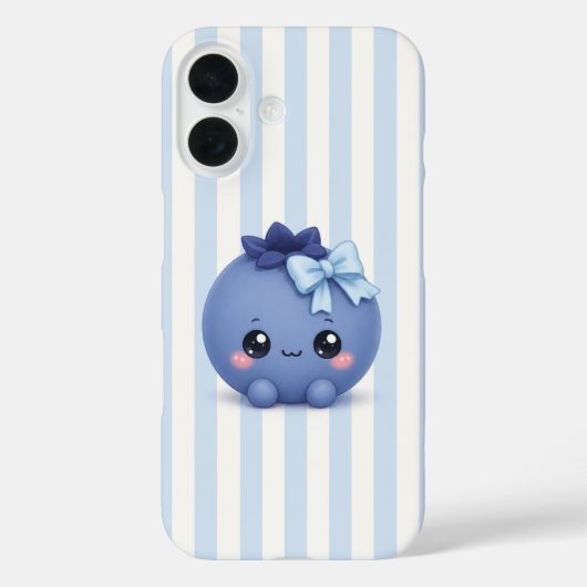 ブルーストライプのキュートかわいいブルーベリーのスマホケース Case-Mate iPhoneケース (裏面)