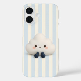 ブルーストライプのキュートかわいい雲のスマホケース iPhone 16ケース