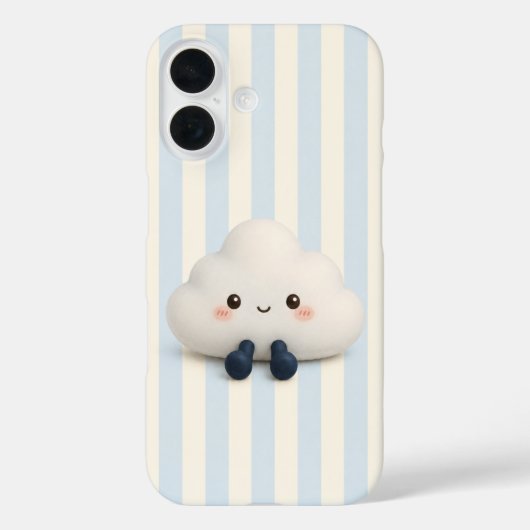ブルーストライプのキュートかわいい雲のスマホケース Case-Mate iPhoneケース (裏面)