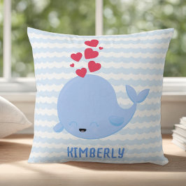 ブルーストライプのクジラの名入れグッズ クッション