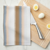 ブルーストライプのグレイ金ゴールドベージュブラウンタン キッチンタオル (四つ折り)