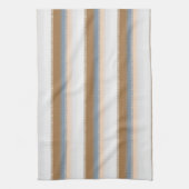 ブルーストライプのグレイ金ゴールドベージュブラウンタン キッチンタオル (縦)
