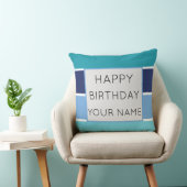 ブルーストライプのハッピーバースデー クッション (椅子)