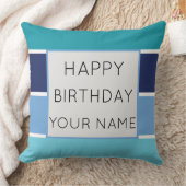 ブルーストライプのハッピーバースデー クッション (ブランケット)
