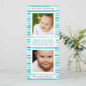 ブルーストライプのベイビーボーイ 1歳の誕生日写真ありがとうカード 招待状 (スタンド正面)