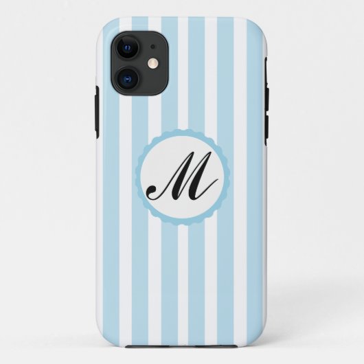 ブルーストライプのホワイトカスタムモノグラムiPhoneケース Case-Mate iPhoneケース (裏面)