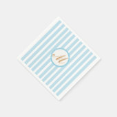 ブルーストライプのホワイト金ゴールドモノグラム紙ナプキンス スタンダードカクテルナプキン (角)