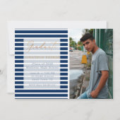 ブルーストライプの写真を追加する卒業式 案内状 (正面)