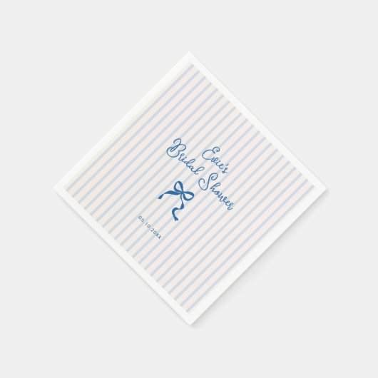ブルーストライプの弓 ブライダルシャワー スタンダードカクテルナプキン (角)