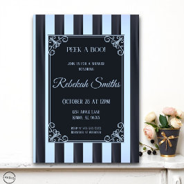 ブルーストライプの男の赤ちゃんシャワー招待状 招待状