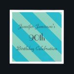 ブルーストライプの紙ナプキンス90th Birthday Party スタンダードカクテルナプキン<br><div class="desc">青と緑の対角線のパタストライプーン飾とおもしろいユニークパーティー紙ナプキン。デフォルトでは「90誕生日」と表示されるが、名前、年数、イベントの文字を簡単に変更できる。All Rights Reserved © 2014 Alan & Marcia Socolik.</div>