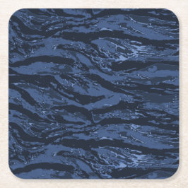 ブルーストライプの迷彩柄 スクエアペーパーコースター