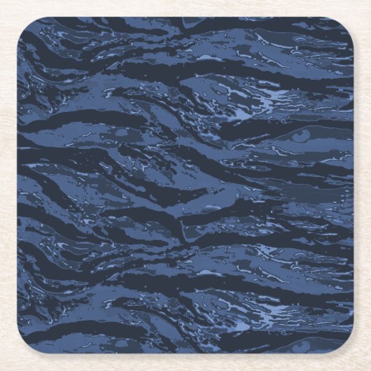 ブルーストライプの迷彩柄 スクエアペーパーコースター (正面)