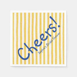 ブルーストライプの「Cheers!」ウエディングシャワーナプキン スタンダードカクテルナプキン