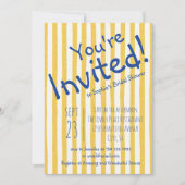 ブルーストライプの「You're Invited」ブライダルシャワー 招待状 (正面)