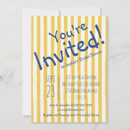 ブルーストライプの「You're Invited」ブライダルシャワー 招待状