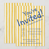 ブルーストライプの「You're Invited」ブライダルシャワー 招待状 (正面/裏面)