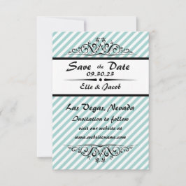 ブルーストライプのSave the Date - 3x5フラットフォトカード セーブザデート