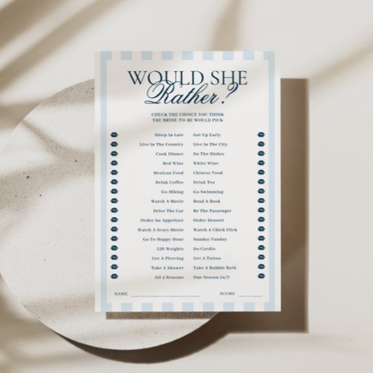 ブルーストライプのWould She Ratherカード 招待状