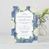 ブルーストライプアイズホワイトアジサイ結婚式招待状 招待状 (スタンド正面)