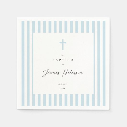 ブルーストライプエレガントバプティスペーパーナプキン スタンダードカクテルナプキン (正面)
