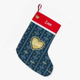 ブルーストライプクリスマスLOVEストッキングby詩人Adiela Akoo スモールクリスマスストッキング