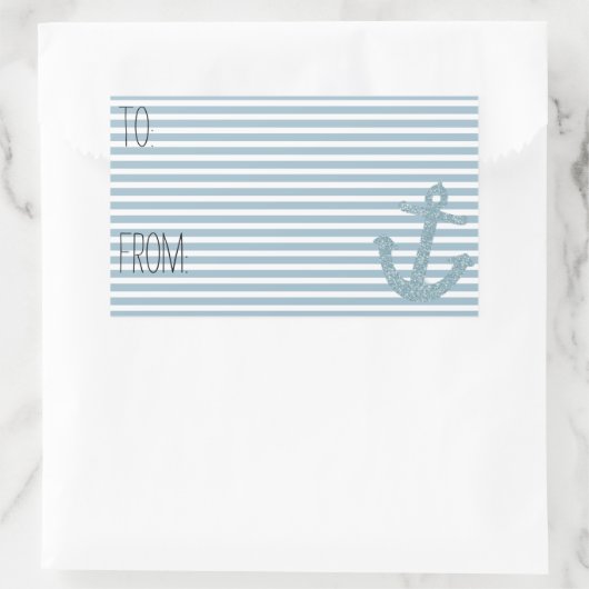 ブルーストライプグリッターフェイクいかりギフトラベル 長方形シール (バッグ)