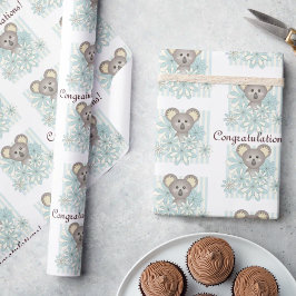 ブルーストライプコアラボーイベビーシャワー/子供の誕生日 ラッピングペーパー