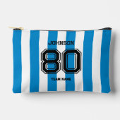 ブルーストライプスポーツチーム名前をカスタムするナンバーチーム アクセサリーポーチ (正面)