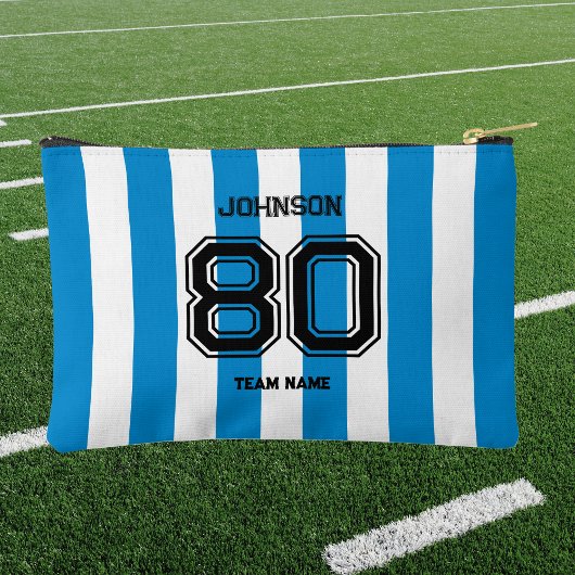 ブルーストライプスポーツチーム名前をカスタムするナンバーチーム アクセサリーポーチ