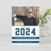 ブルーストライプスポーツフォト卒業パーティー 招待状 (スタンド正面)