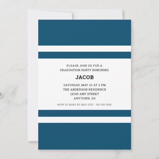 ブルーストライプスポーツフォト卒業パーティー 招待状 (裏面)