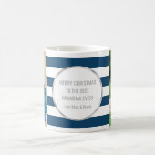 ブルーストライプズシルバーフォト最高のおばあちゃんクリスマス コーヒーマグカップ (中央)