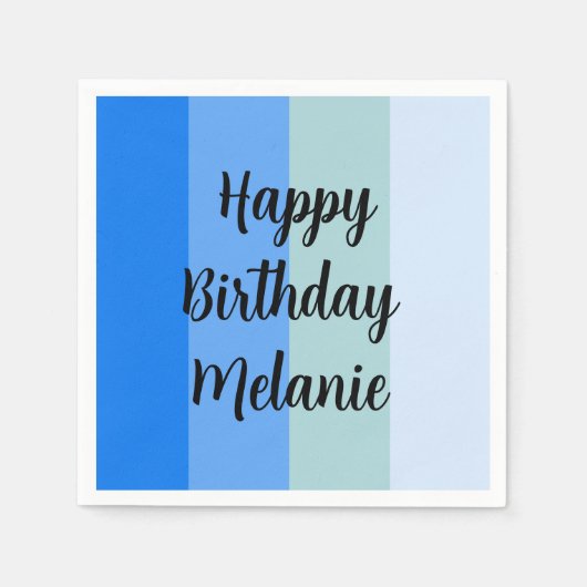 ブルーストライプハッピーバースデー スタンダードカクテルナプキン (正面)