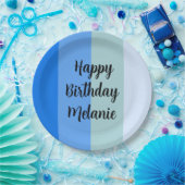 ブルーストライプハッピーバースデー ペーパープレート (パーティー)