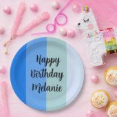 ブルーストライプハッピーバースデー ペーパープレート (パーティー)