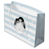 ブルーストライプハートグレーペンギン抱き枕 ラージペーパーバッグ (裏面アングル)