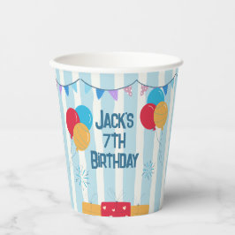 ブルーストライプバルーンキッズの誕生日 紙コップ
