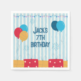 ブルーストライプバルーン 男の子の誕生日 スタンダードカクテルナプキン