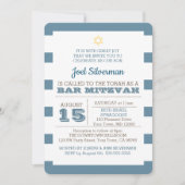 ブルーストライプバー（ユダヤ教の）バル・ミツバー招待状 招待状 (正面)