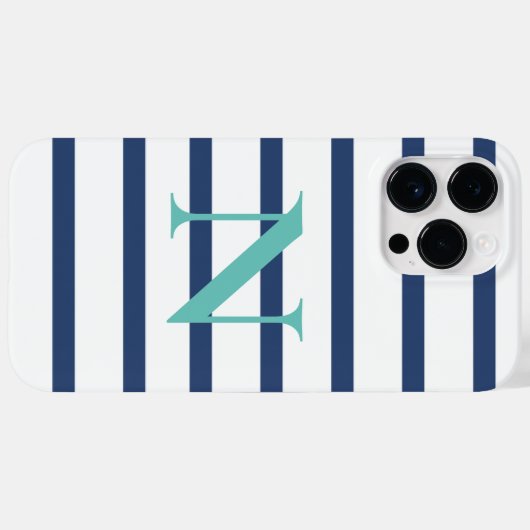 ブルーストライプパーソナライズされたイニシャル Case-Mate iPhoneケース (裏面 (横))