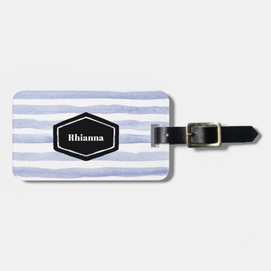 ブルーストライプパーソナライズされたラゲッジタグ ラゲッジタグ (正面横)