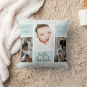 ブルーストライプフォトコラージュ男の赤ちゃん誕生の状態 クッション (ブランケット)