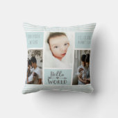 ブルーストライプフォトコラージュ男の赤ちゃん誕生の状態 クッション (裏面)