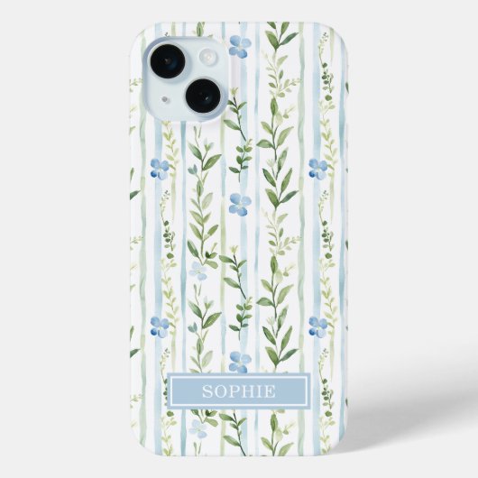 ブルーストライプフラワーパーソナライズデザイン Case-Mate iPhoneケース (裏面)