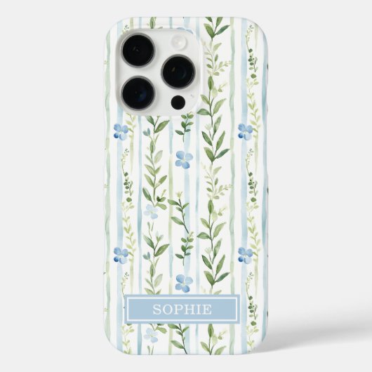 ブルーストライプフラワーパーソナライズデザイン Case-Mate iPhoneケース (裏面)