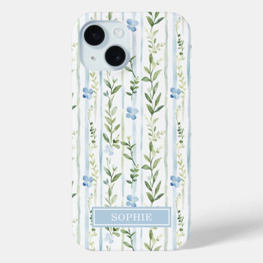 ブルーストライプフラワーパーソナライズデザイン Case-Mate iPhoneケース (裏面)